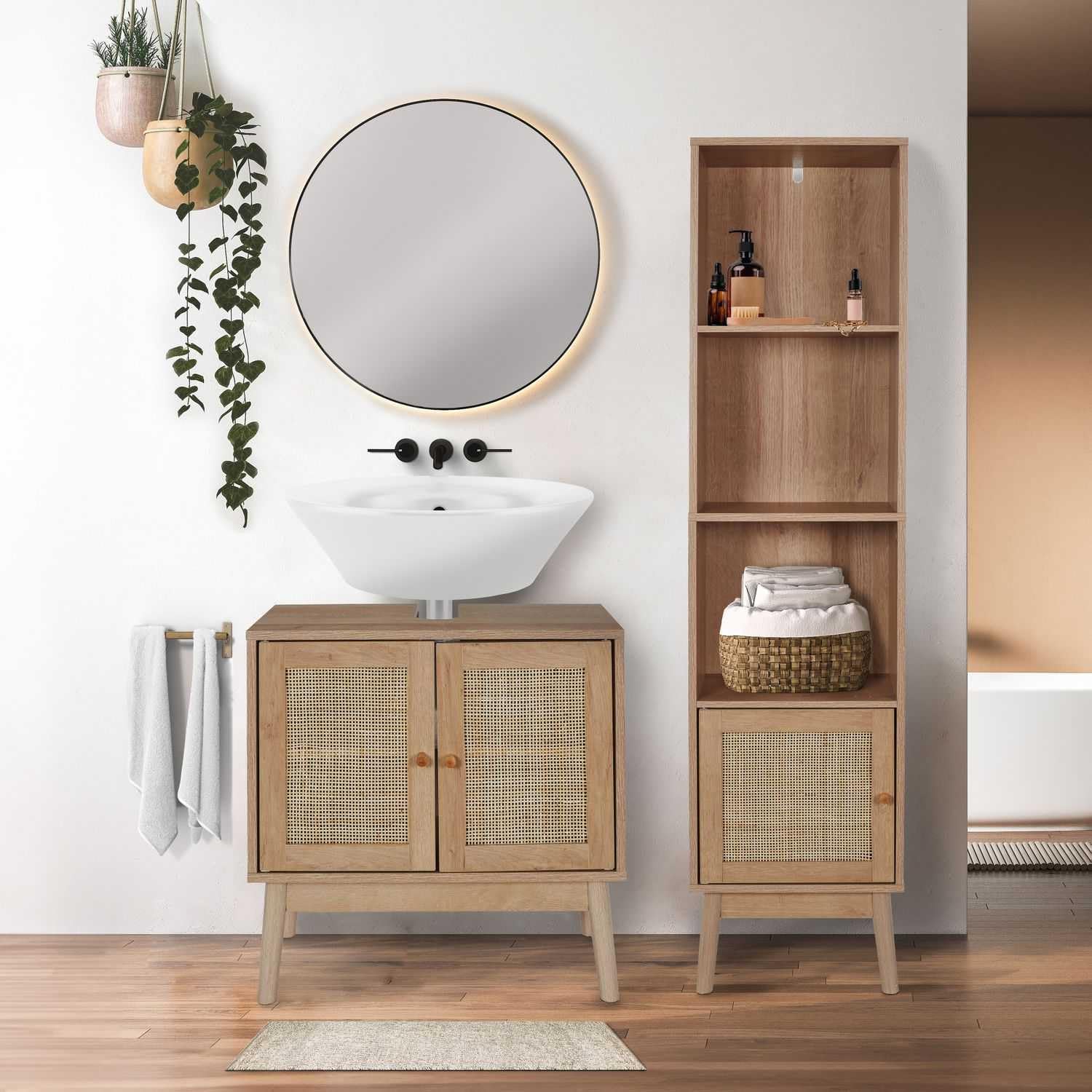 HOME DECO FACTORY - HD0227, Mueble Bajo Lavabo, Modelo Bali, Colección Natural Crush, Mobiliario, Mueble de Baño, 60 x 70 x 30 cm, Marrón