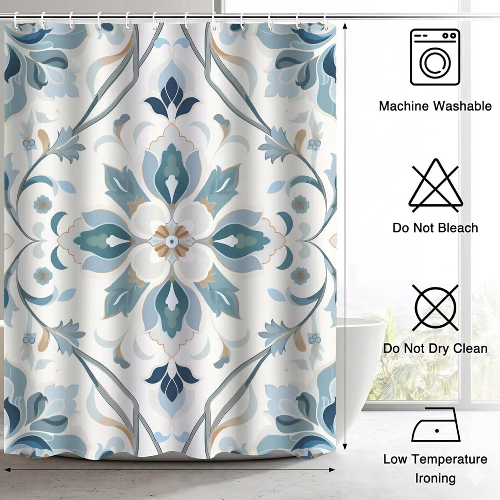 Wasserdichter Duschvorhang Anti-Schimmel 200x240 cm, Waschbar Schnelltrocknend Textil Stoff Polyester Duschvorhang Weiß Shower Curtain mit Gewicht und 12 Ringe für Badewanne, Badezimmer, Mandala J8-29