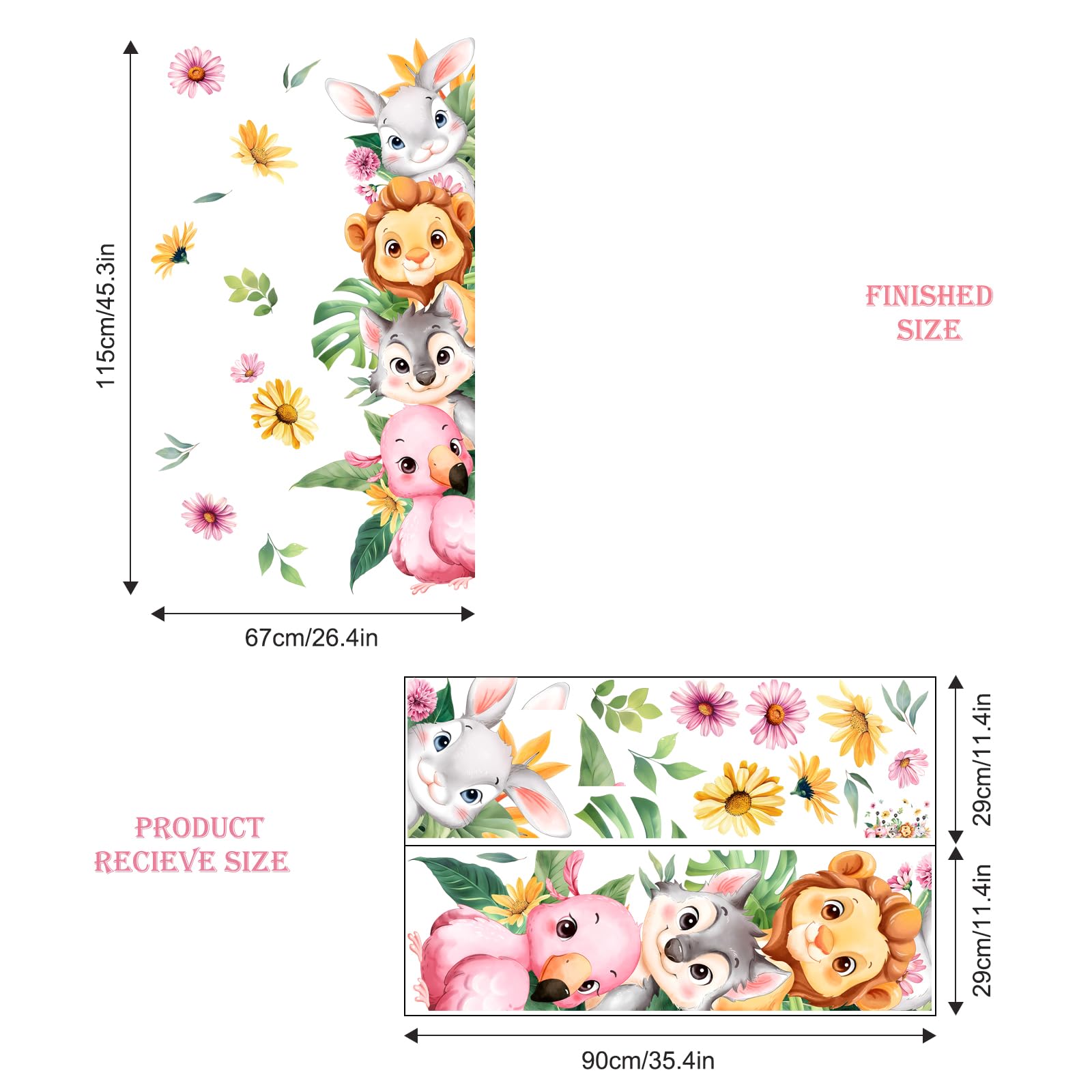 Adesivi Murali Animali Giungla Per Cameretta - Fenicottero, Orso, Leone E Foglie Tropicali - Foto 10