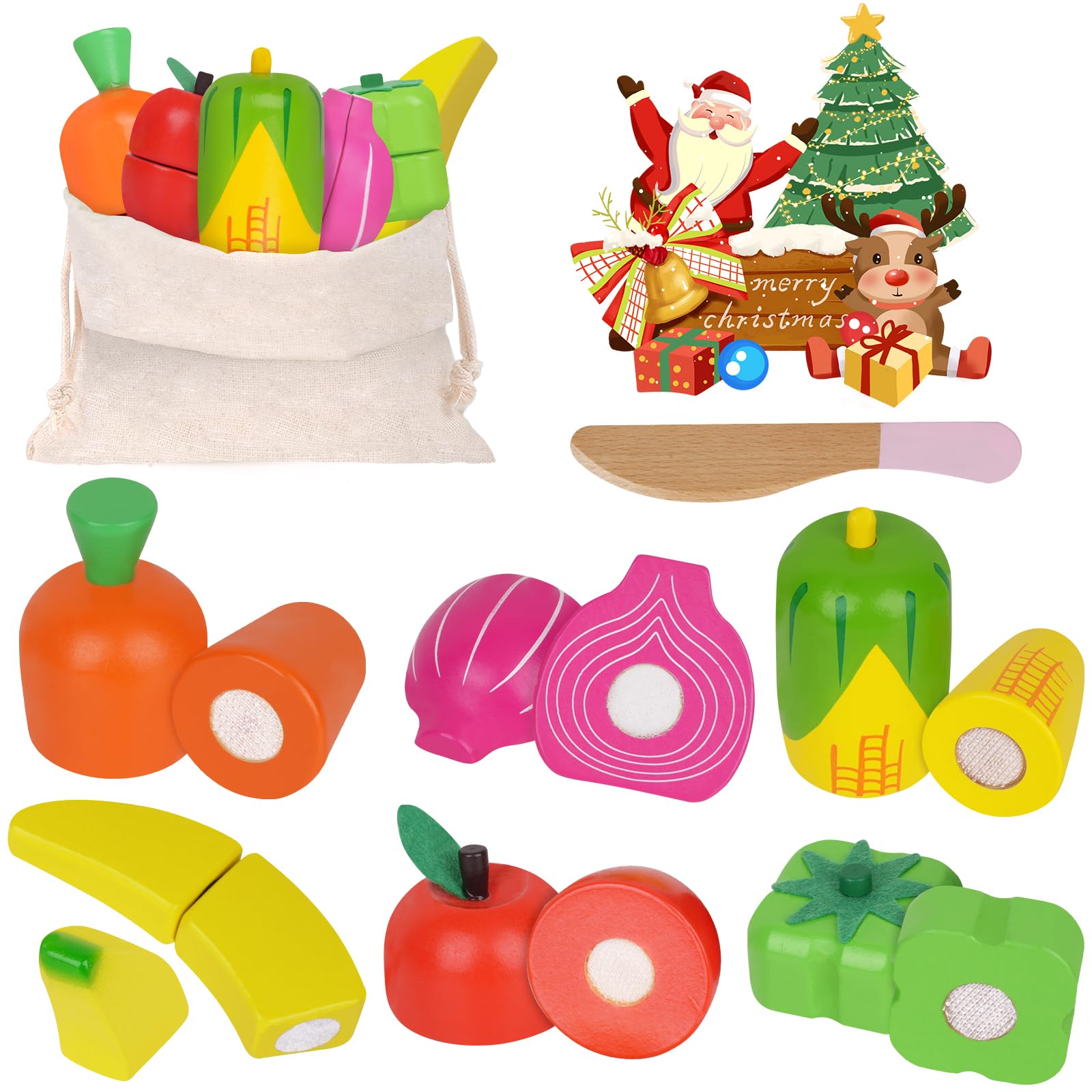Wooden Play Kitchen Accessories, Kitchen Toy for Children, Children's Kitchen Accessories, Cutting Fruit, Vegetables, Food Wood with Velcro Connection, Educational Toy, Role Play, Wooden Toy Gift