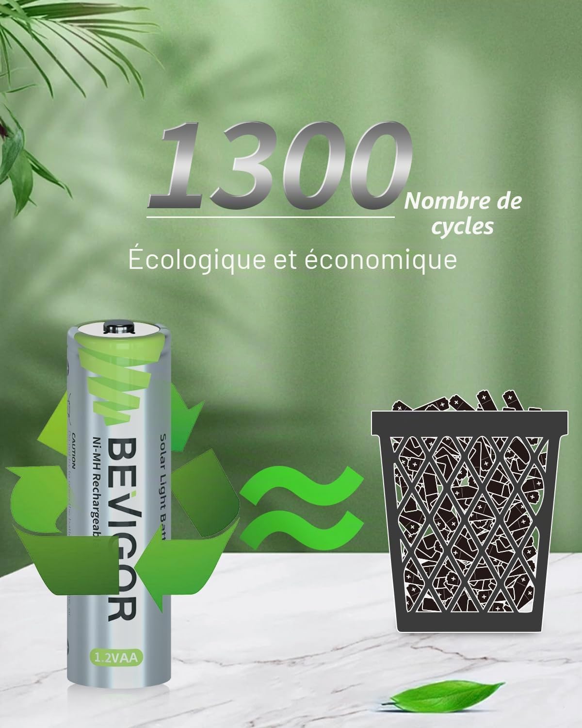 BEVIGOR Piles Rechargeables Solaires AA 1000mAh 1.2V NiMH pour Lampes Solaires Extérieures
