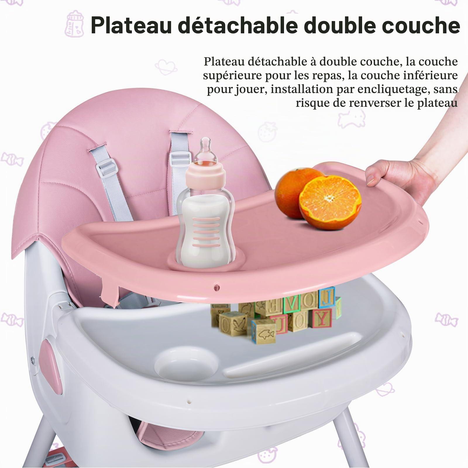 Chaise haute bébé pliable, Chaise évolutive et chaise bébé pour nouveau-nés - Convient de 6 mois à 4-5 ans (Rose)