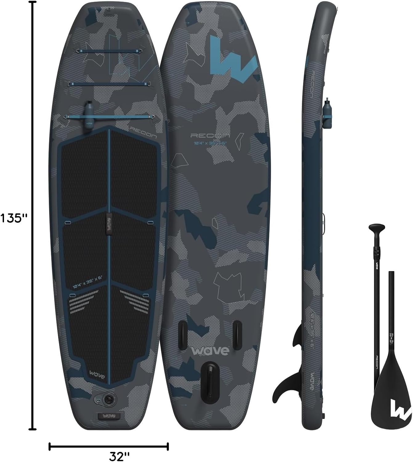 Wave Recon 3.0 Inflatable Stand Up Paddleboard | Premium SUP with Anti-Air Leaking Design, Non-Slip Deck, and Complete Accessories | 10'4ft
