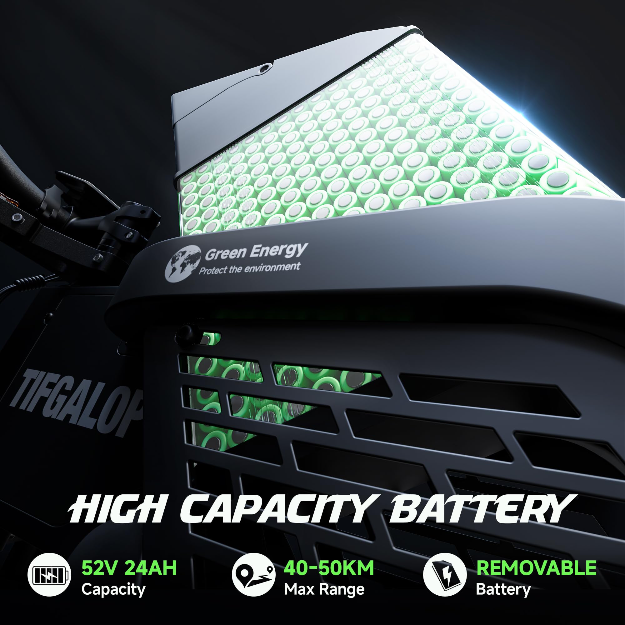 Vélo électrique pour adulte, double moteur, batterie lithium-ion 52V 24Ah, autonomie maximale de 45 à 90 kilomètres, pneus de 20 pouces de large, suspension intégrale, vélo électrique à 7 vitesses.