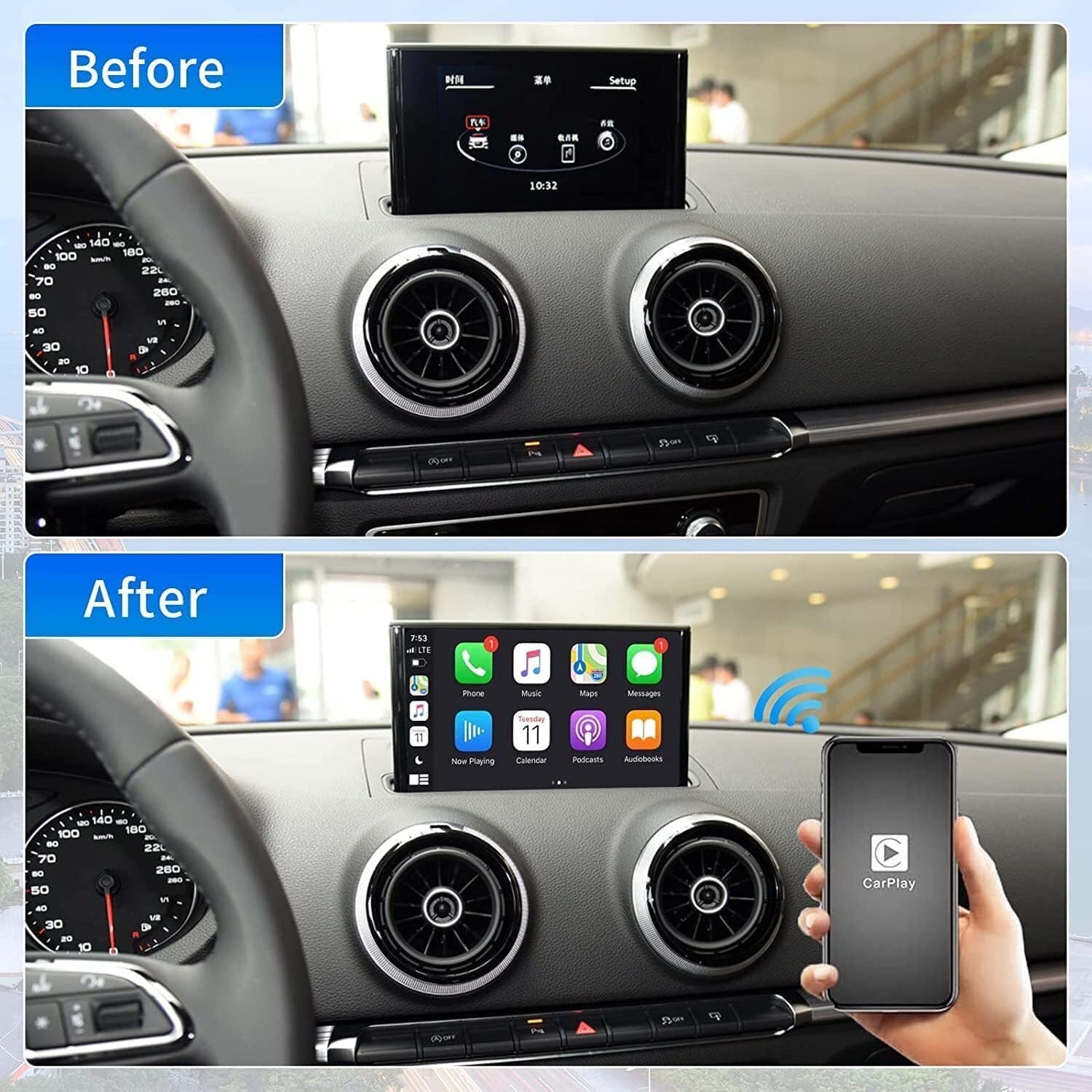 Kit retrofit Android Auto CarPlay wireless per 2013-2018 Audi A3/S3, modulo Carplay Box ricevitore supporto navigazione, mappe, musica, mirroring, fotocamera