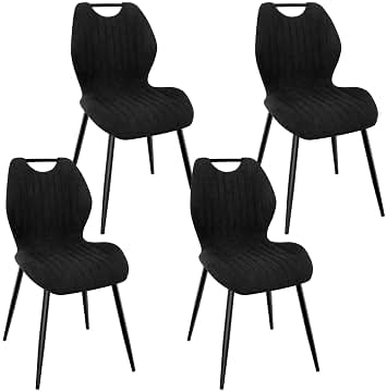 Juego de 4 sillas de Comedor tapizadas con Respaldo Alto de Tela y Patas metálicas lacadas en Negro, para Comedor, Dormitorio y recepción, Color Negro