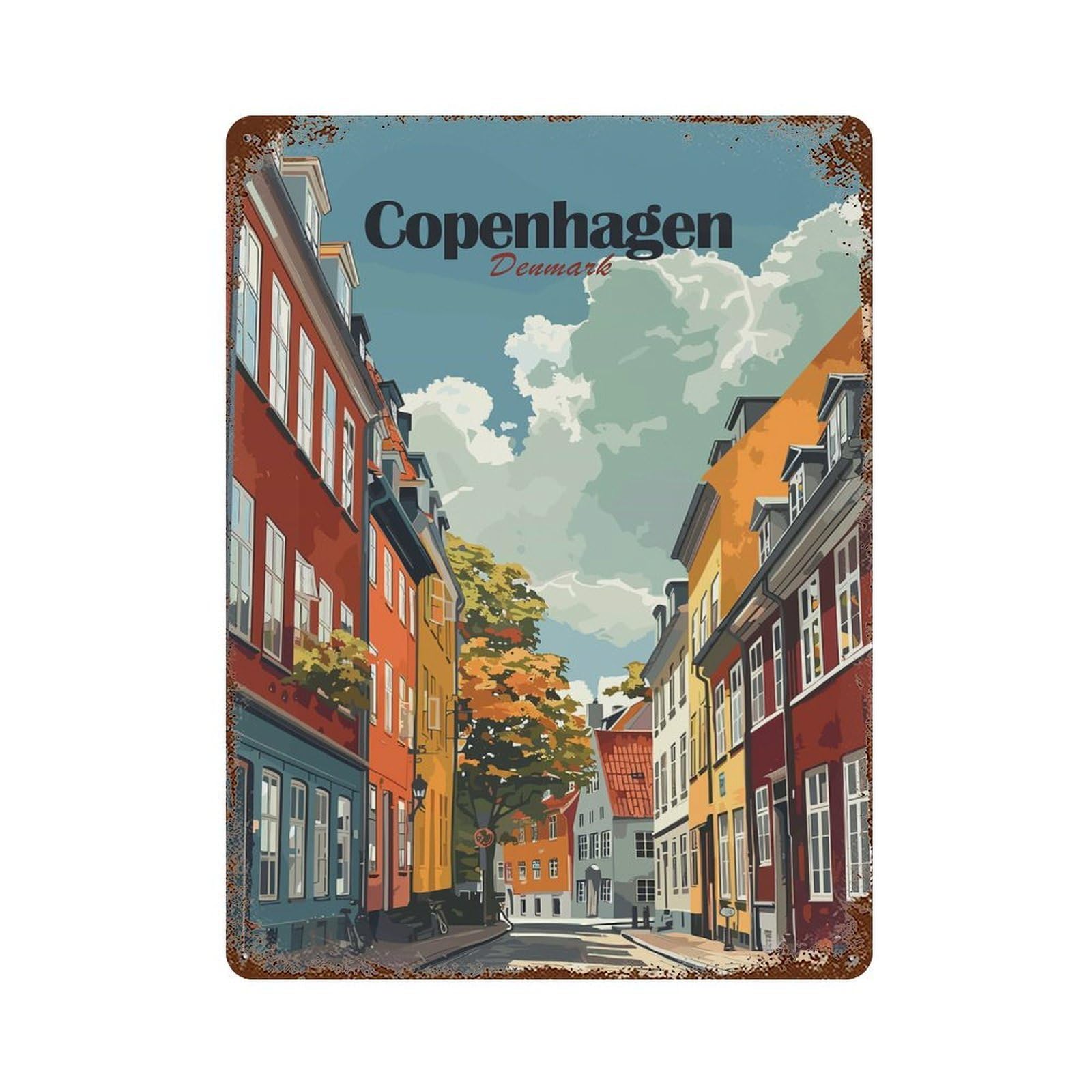 Copenhagen Denmark Cityscape Art Print Decorative Tin Sign 15.7"x11.8", for Cafe, Home Bar And Lounge Decor, Decorative Metal Wall Art