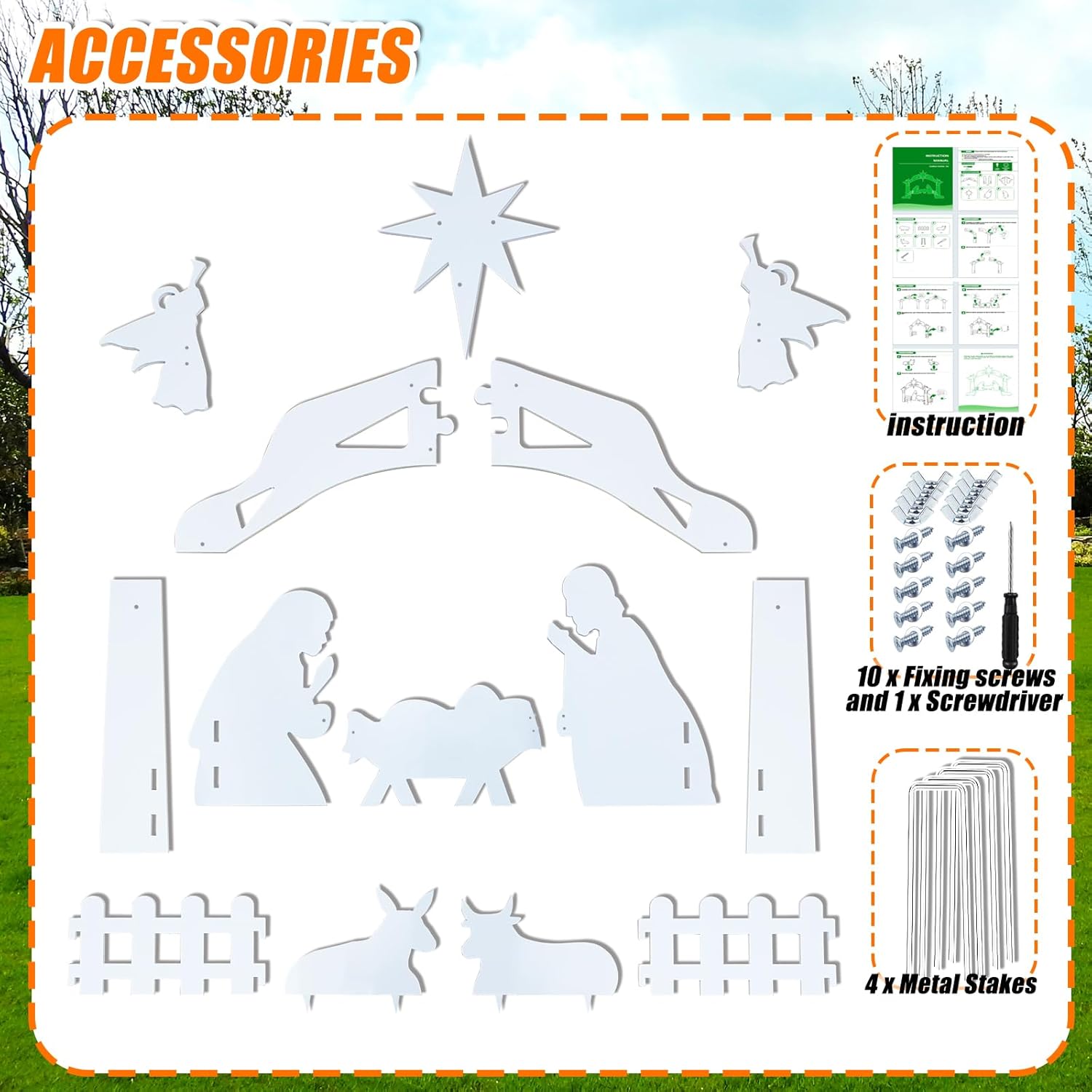 Nativity Set Outdoor Christmas Decorations, Nativity Scene Large Weatherproof, 40in Manger Scene Christmas Yard Decorations for Front, Lawn and Church