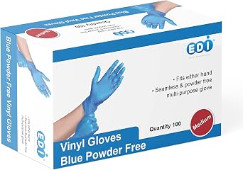 EDI Disposable Vinyl Gloves Blue - Powder-Free, Latex-Free