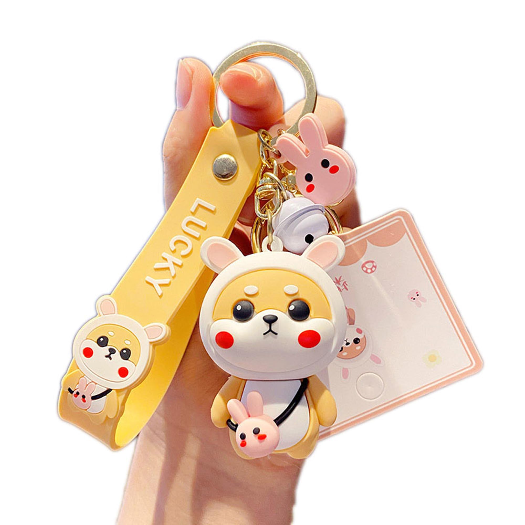 Kawaii Shiba Inu Keychain with Bunny Ears Cute Dog Bag Charm for Women Teens Backpack Purse Accessory