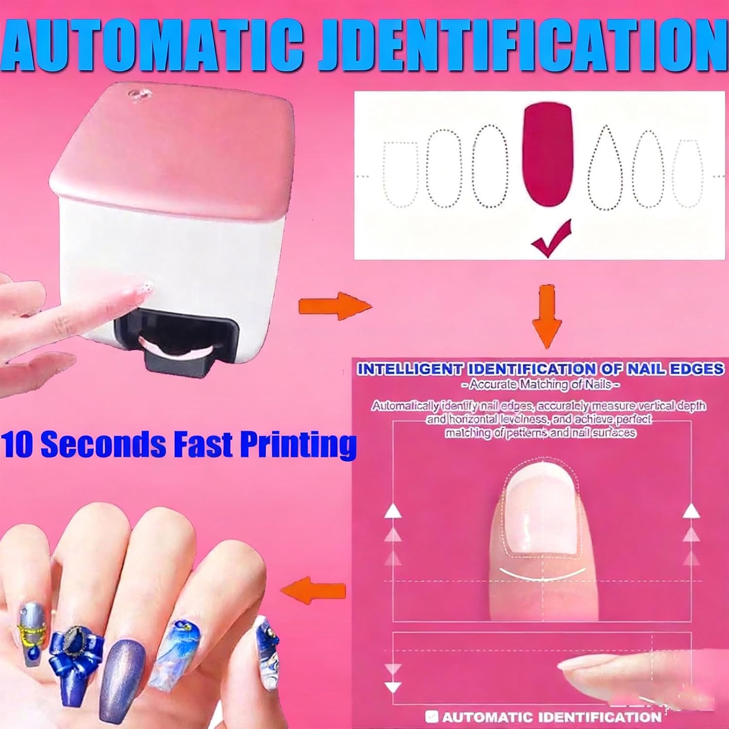 Portable Nail Printer Machine, 1000+ Digital Nail Art Designs, 3D Nail Printer with Mobile App Control for Home Salon, DIY Manicures
