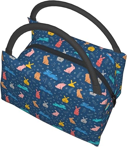 Miniatura 3 de DGHREAW Cute Rabbit Pattern Lunch Bag for Women Men Portable Tote Bento Box Oxford Cloth Insulated Bags Lightweight Handbags
