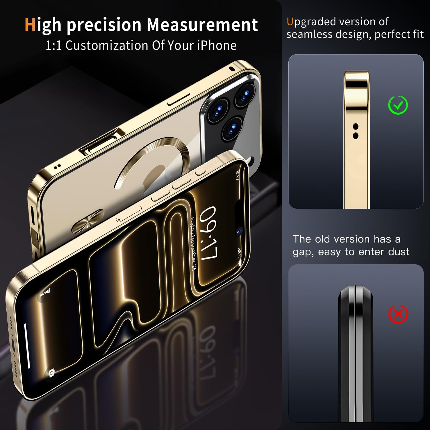 [Full Camera Protection& Mechanical Lock]Magnetic Privacy Case for iPhone 17 Pro Max[Compatible with MagSafe] [CD Metal Ring]Full Body Shockproof Metal Bumper, 9H Anti Peeping Glass Cover-Gold - Image 7