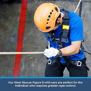 Rock-N-Rescue Steel Rescue 8 with Ears | فولاذ عالي القوة للأسمنت المتحكم فيه | 40kN Breaking Strength | مثالي للمشرفين والمغامرين في الهواء الطلق ومعدات الإنقاذ