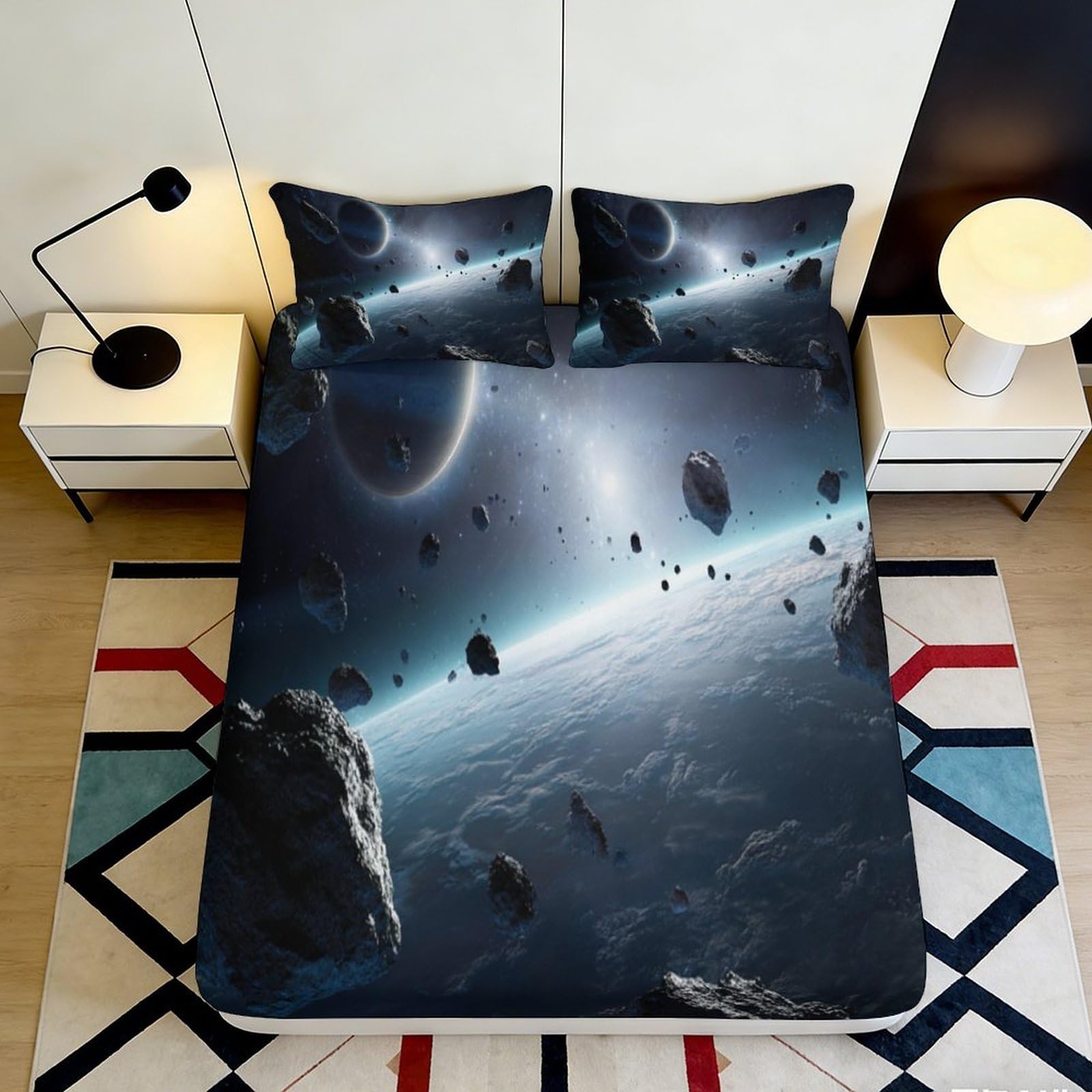 3D Printed Galaxy Fitted Sheet Microfiber Deep Pocket Elastic Hem Space Mattress Fitted Cover Bedroom Bedding 200x200x25cm