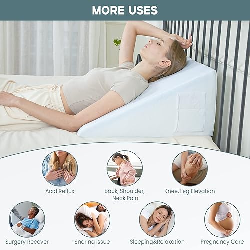 Miniatura 5 de Almohada de cuña de cama, cuña triangular de 12, 24 y 24 pulgadas, parte superior de espuma viscoelástica de enfriamiento, almohada de cuña de apoyo