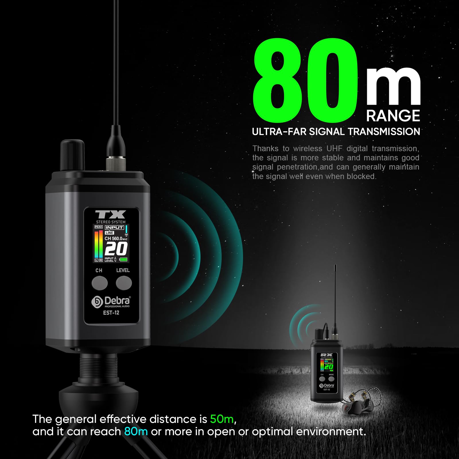 Debra EST-12 Pro UHF Stereo Wireless Monitor System (Black) - Dettaglio