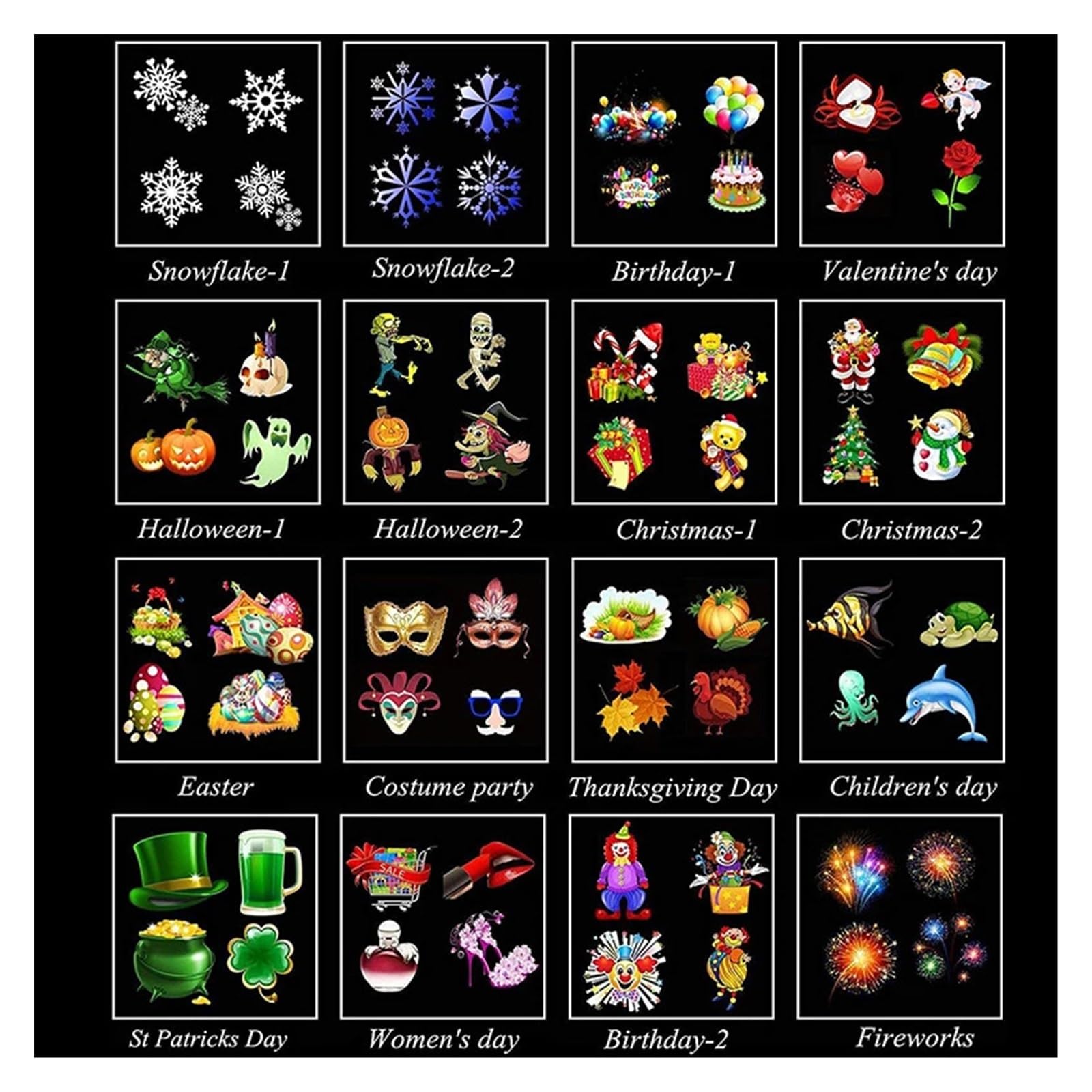 Projecteur Lumières Extérieures Projecteur de flocons de neige de noël, lumières imperméables, 16 cartes de Film, Projection de lumière féerique, décor d'halloween, noël et nouvel an pour le jardin, l