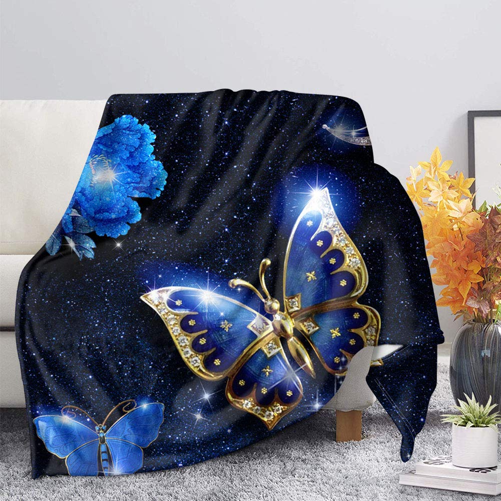 Binienty Ultra Soft Throw Blanket, Lightweight Cozy Bed Blanket for Sofa Couch Office, Diamond Shiny Butterfly Blue Fleece Throw Blanket — image 1