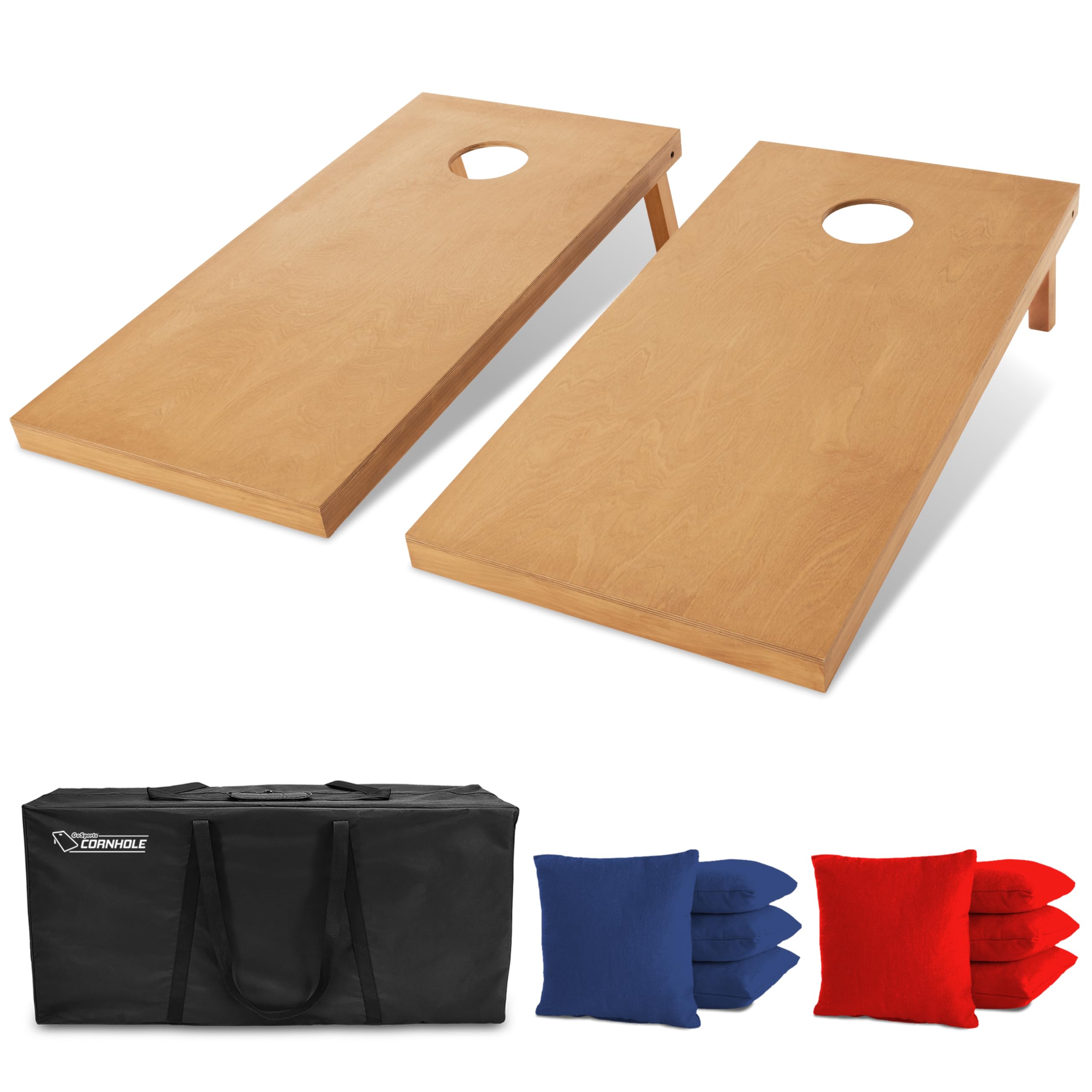 GoSports 4 ft x 2 ft Regulation Size Wooden Cornhole Boards Set with Light Brown Finish - Includes Carrying Case (Choose Your Colors)