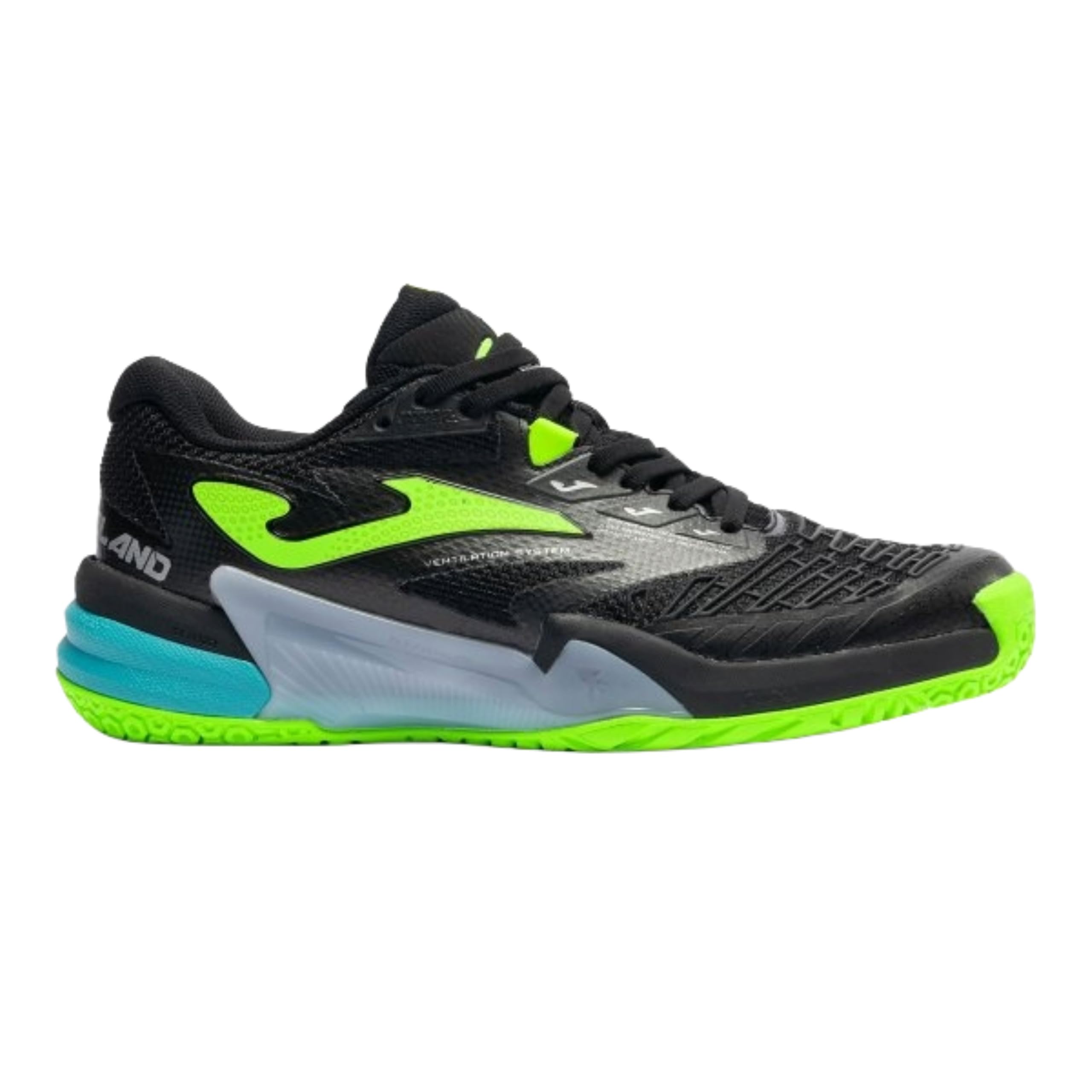Joma Roland - Scarpe da tennis professionali da uomo, misura 40-42,5, testate per giocatori ATP, intersuola doppia reattiva, Nero Giallo Fluorescente, 10