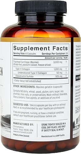 Miniatura 2 de Enviromedica Suplemento de colágeno para cartílago traqueal cápsulas de proteína de colágeno bovino sin desnaturalizar tipo II procedente de carne