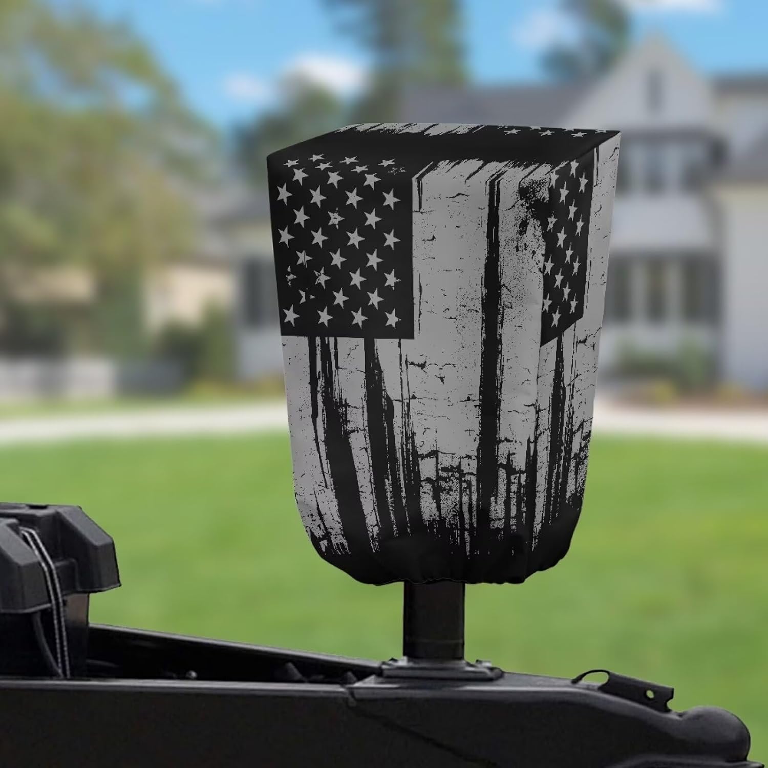 Electric Tongue Jack Cover, Black American Flag RV Power Tongue Trailer Jack Protector, Waterproof Electric Rv Jack Replacement Cover, Size 10.6x5.7x14 inch