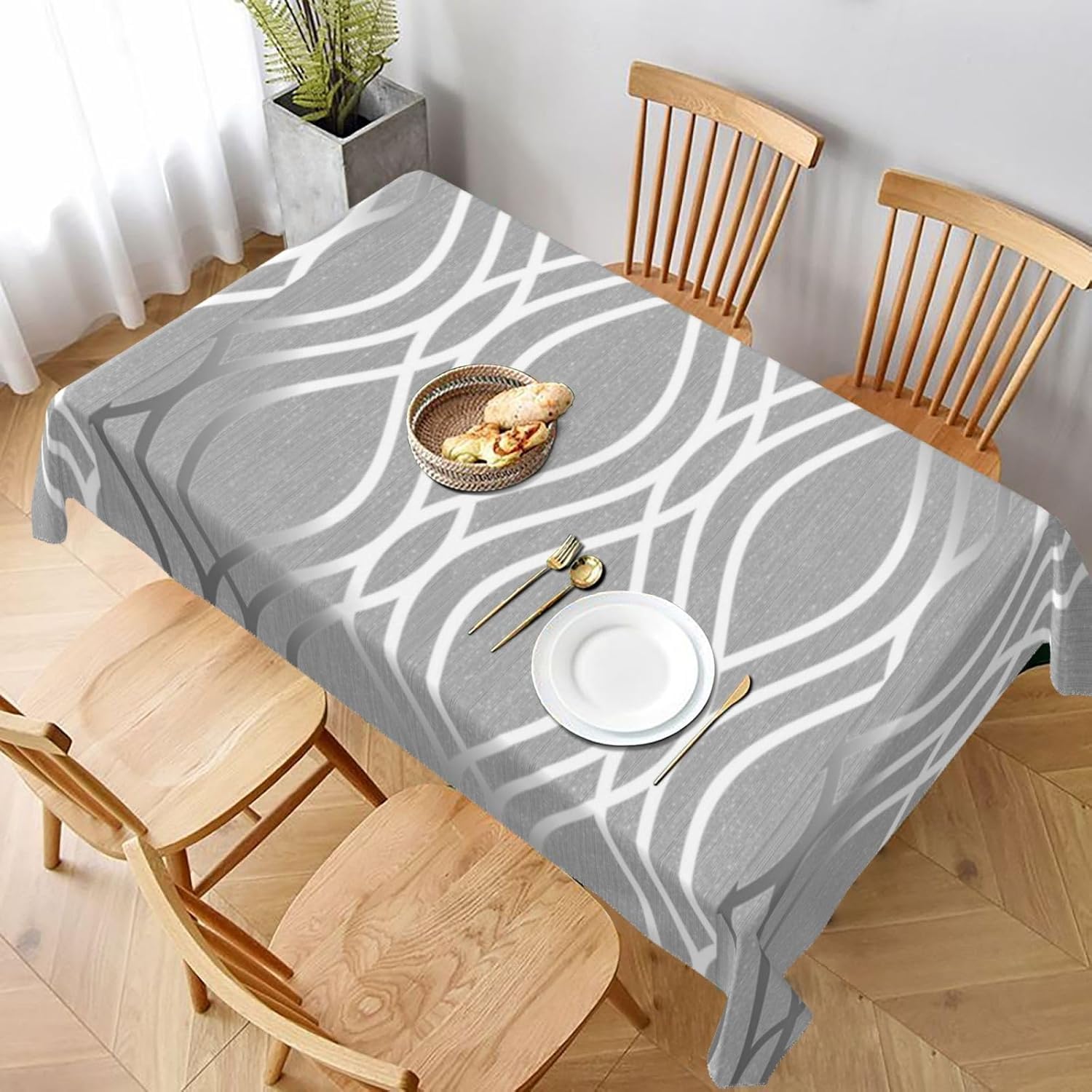 Tischdecke Outdoor Geometrische Linien Tischdecken Abwaschbar 3D Grau Tischtuch Wasserdicht Wetterfest für Party Biertisch, 140x300 cm ZB60