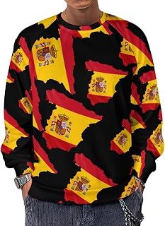 Spain Flag Map Men's Crewneck Sweatshirt Long Sleeve Casual Pullover Sweater T-shirt Lightweight Tops