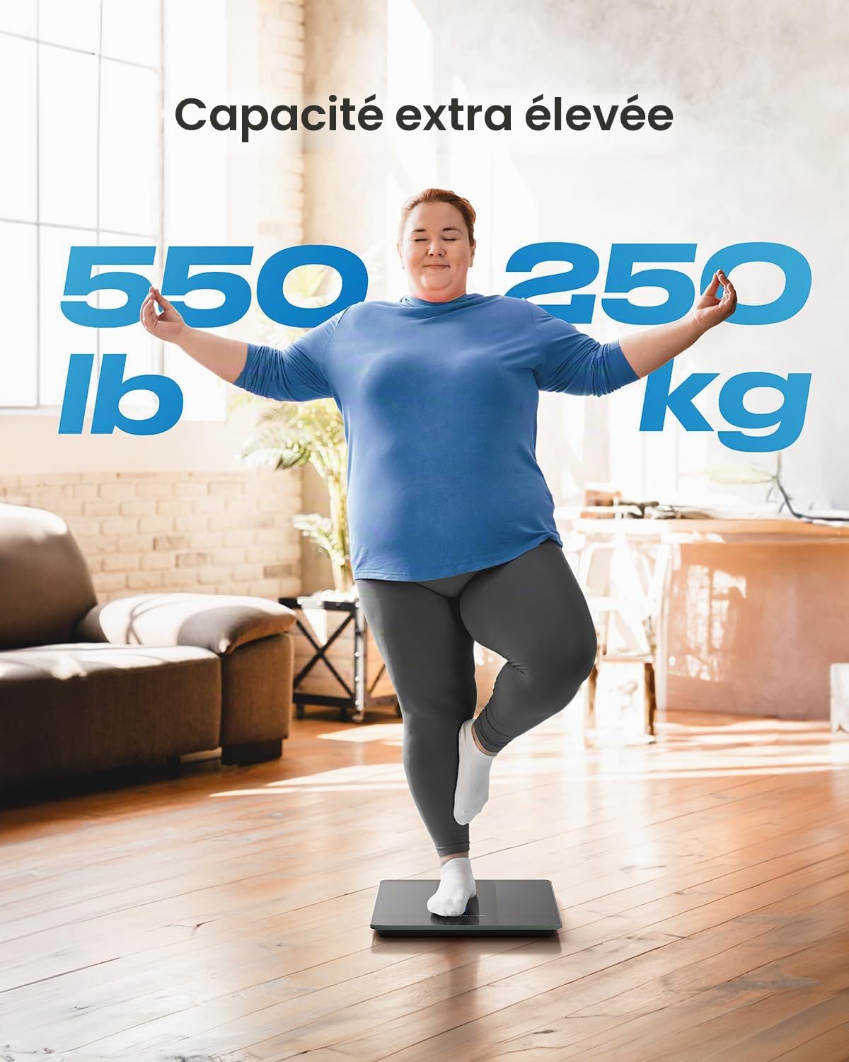 RENPHO Pese Personnes 250kg, Balance Pese Personne à très grande capacité, Pese-personne à Grande Plateforme avec grand écran LED, très précis à 0.05kg, 33x30cm, Core 1L