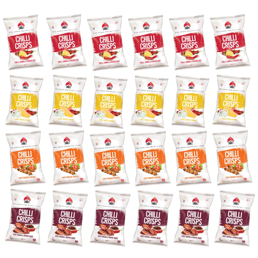 Mr Singhs 40g Mixed Box of Spicy Crisps, Handcooked, Natural, Vegan, Gluten Free. 24 X 40g Bags