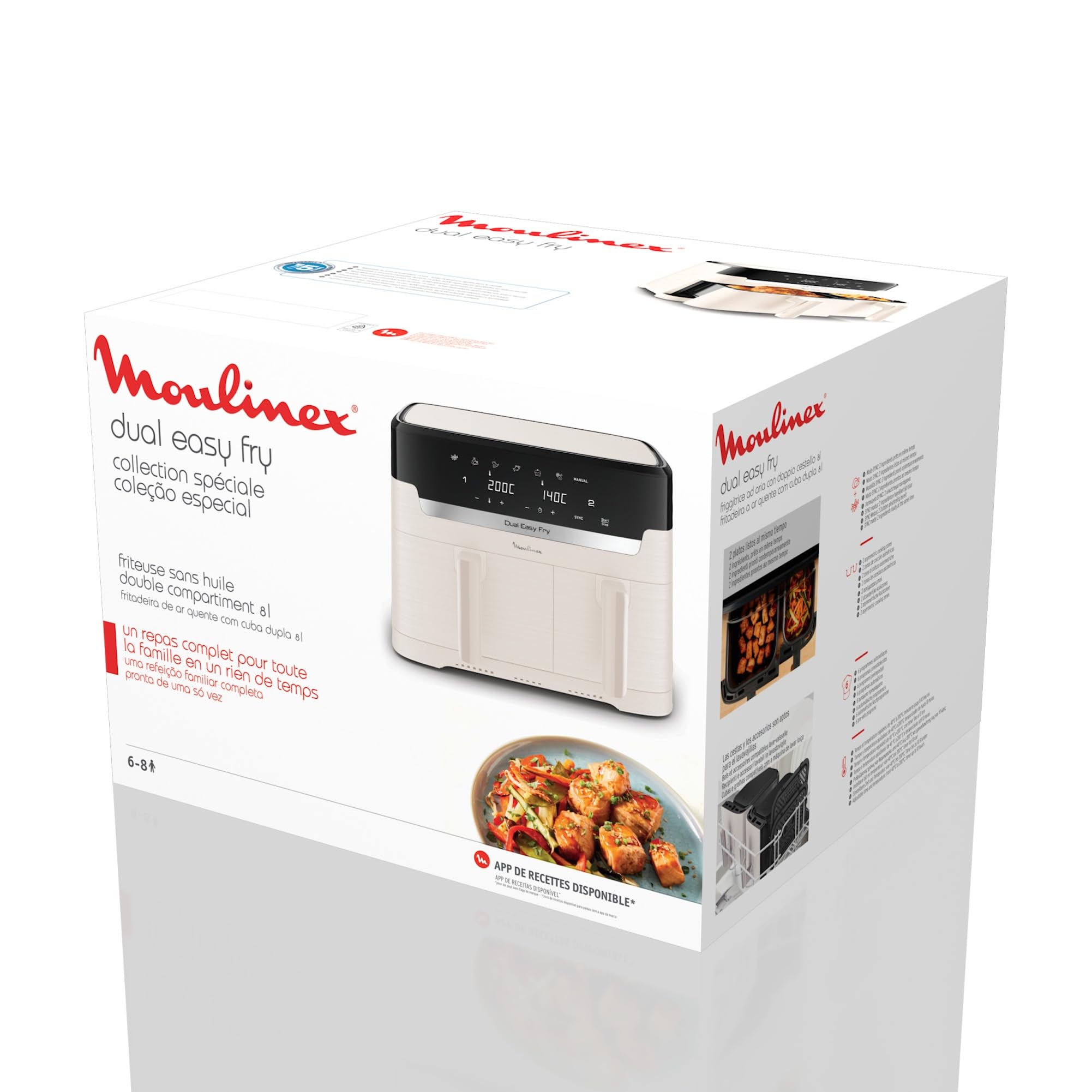 Moulinex Easy fry Collection Ivoire, 8L, Jusqu'à 8 personnes, 6 Programmes intuitifs, Air Fryer, Repas complet, synchronisation, Économie d'énergie, Application dédiée, EZ901AF0