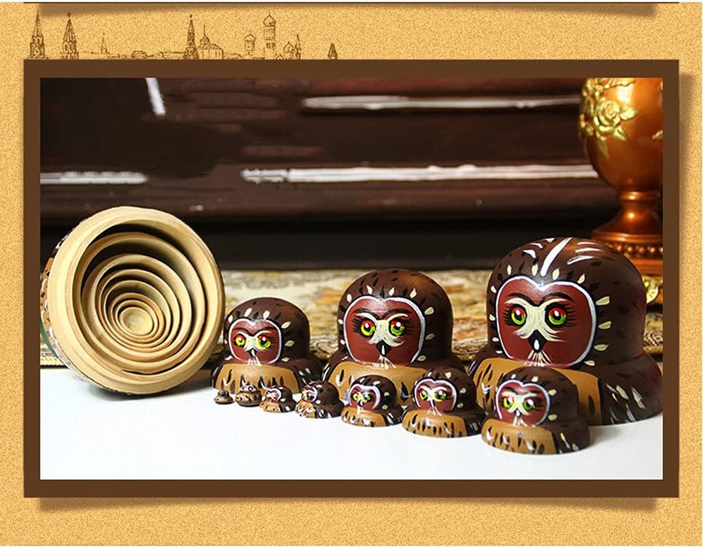 Nesting Dolls Russian Nesting Dolls Wooden Matryoshka 10 Piece Brown Owl Matryoshka Dolls Children Handmade Toys Birthday Gift Decoration Matryoshka Dolls (Color : A)