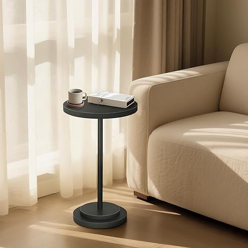 Miniatura 8 de Mesa de bebidas, pequeñas mesas auxiliares de pedestal para espacios pequeños, mesa redonda de madera para martini para exteriores, sala de estar y