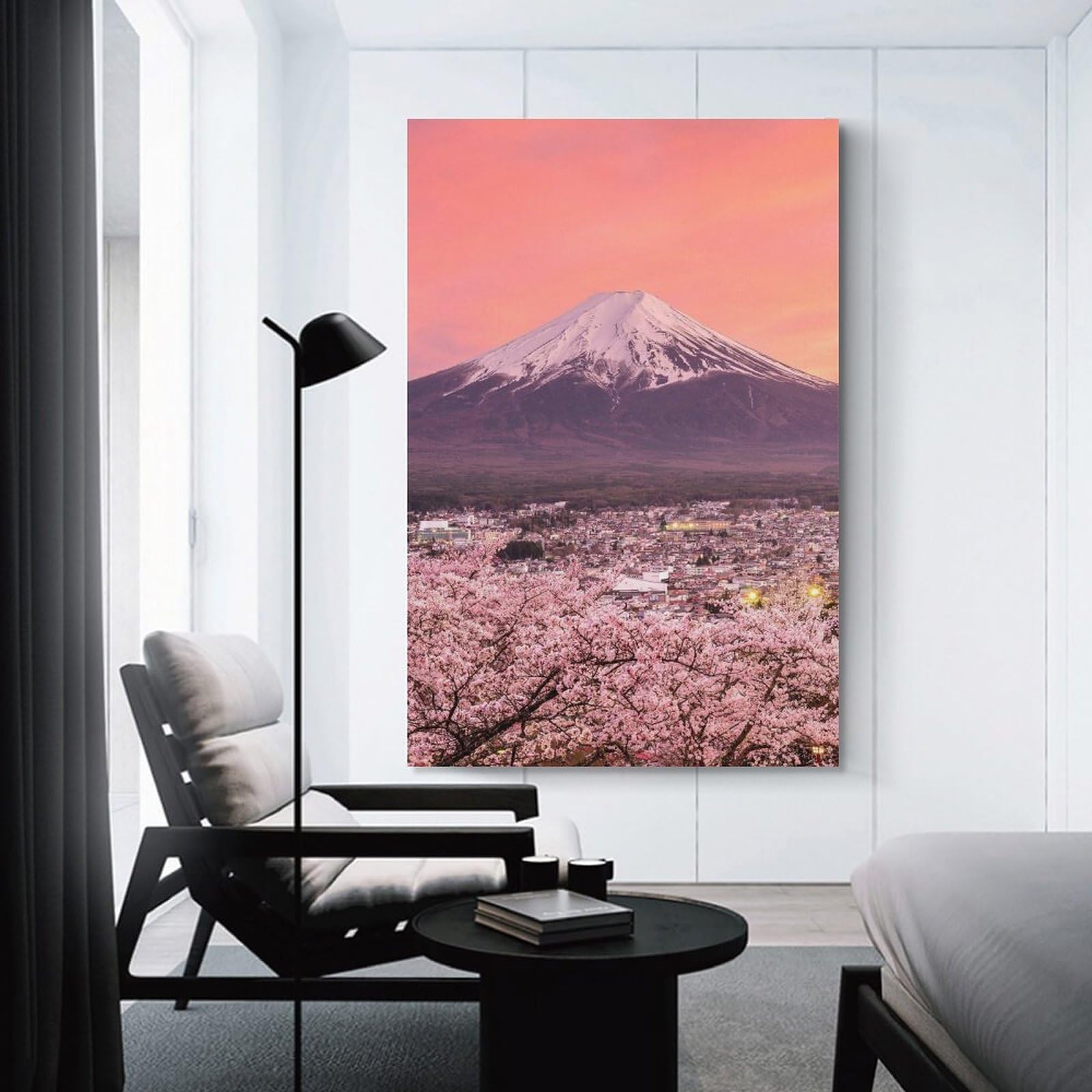Amazon.co.jp: 絵画 ピンクの空の下の富士山インテリア 絵画 日本の