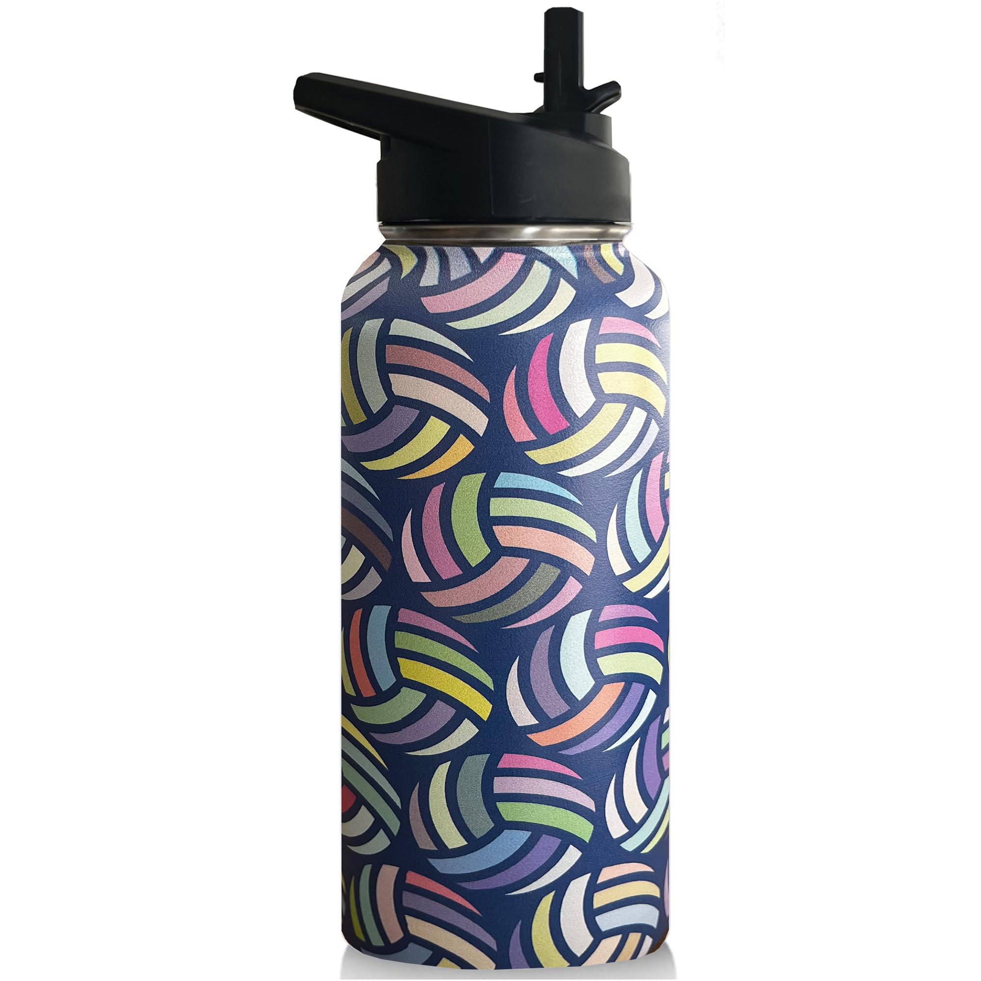 32oz Volleyball Water Bottle Insulated Vacuum Stainless Steel Tumbler Travel Mugs With Straw for Gym Camping Hiking