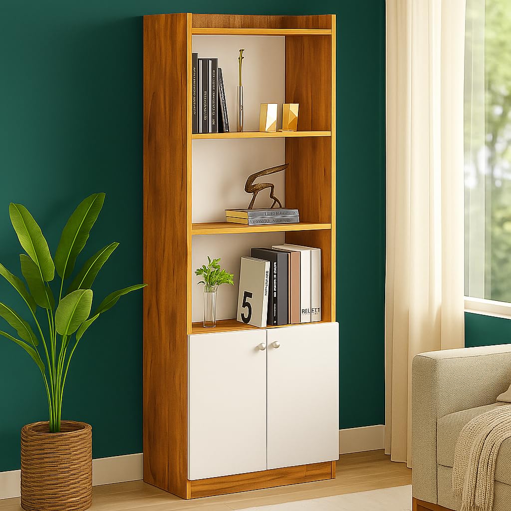 Callas Wooden Bookshelf with Display Unit Cabinet | Engineered Wood Bookcase for Living Room, Bedroom, Office | Modern Display Shelf Organizer for Books & Décor - Gifting (BR-22-Walnut)