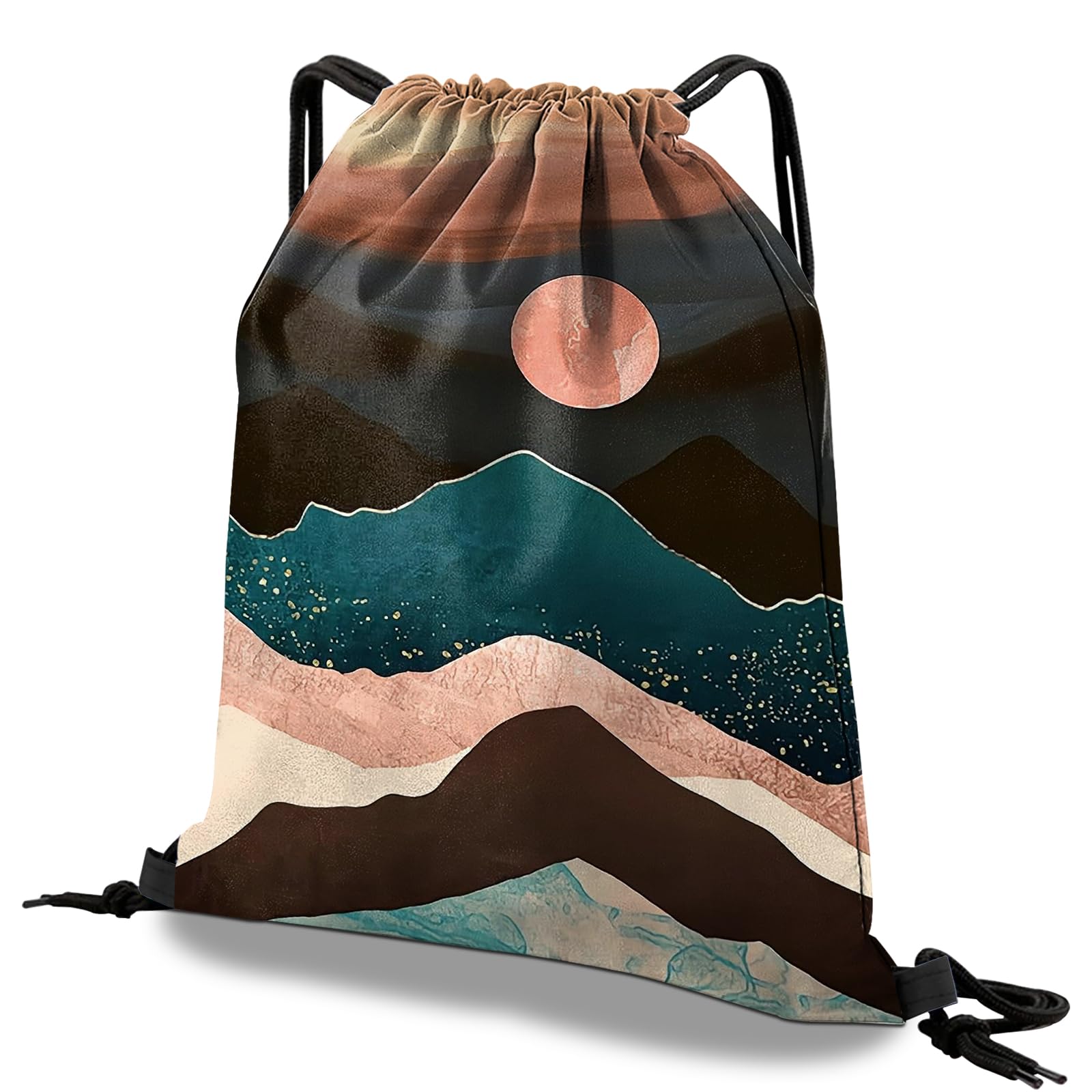 Deokke Drawstring Backpack Draw String Bag Waterproof for Sports Gym Beach Travel Cute Aesthetic Sackpack Men Women (13"×17") (S16-Mountain) — image 1