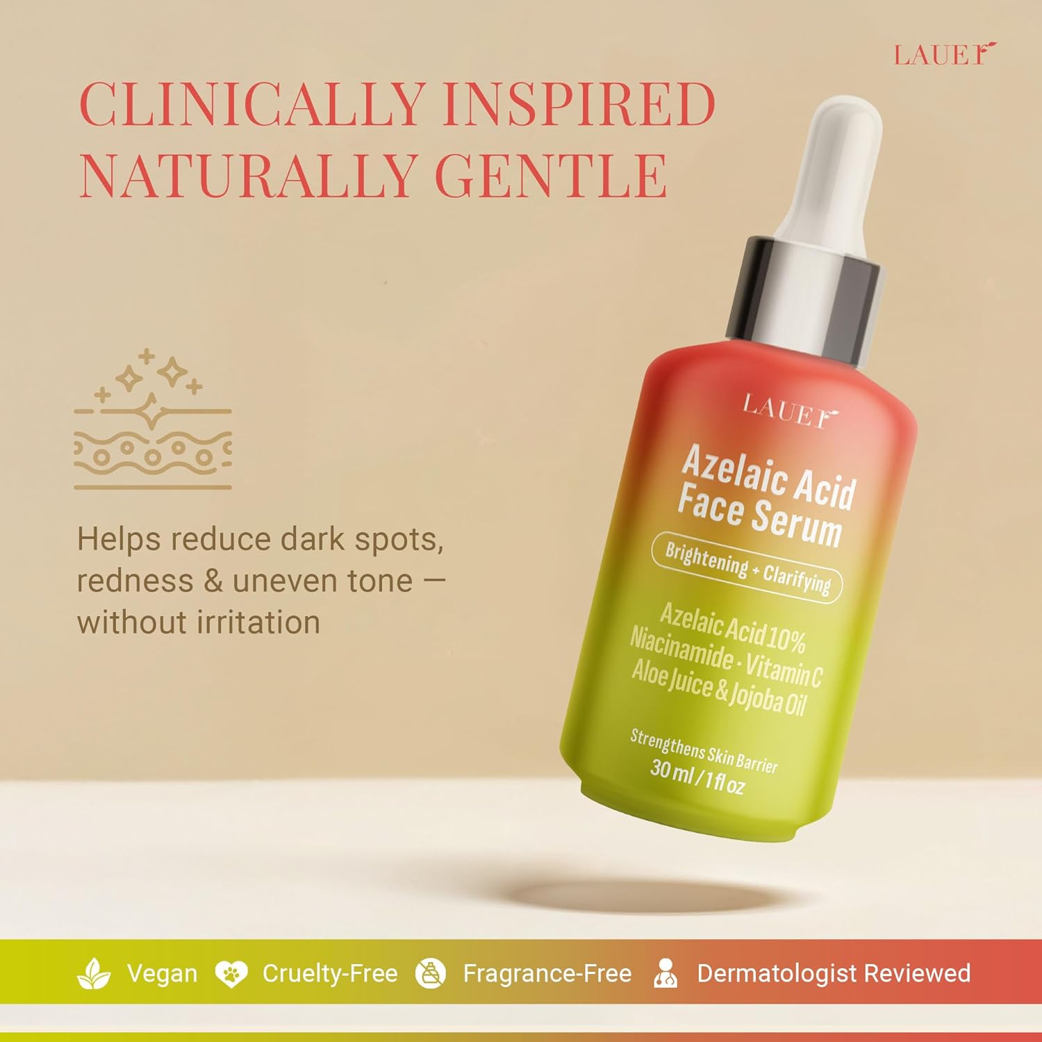 Azelaic Acid Face Serum 10% for Women – Brightening & Clarifying Facial Serum with Niacinamide, Vitamin C, Hyaluronic Acid & Jojoba Oil – Redness & Dark Spot Balancing, 1 fl oz - Image 4