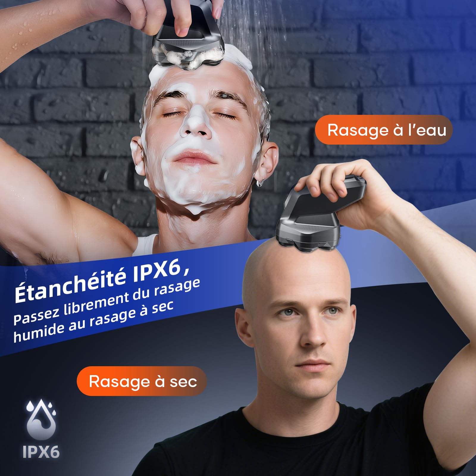 Kensen Rasoir Tete Chauve Homme 7D Rasoir Electriques Hommes 100 Mins d'Autonomie Tondeuse Crane Chauve IPX6 Étanche Sec & Humide Rasoir Crane Homme Chauve avec Écran LED，USB-C，8100 & 8500 tr/min