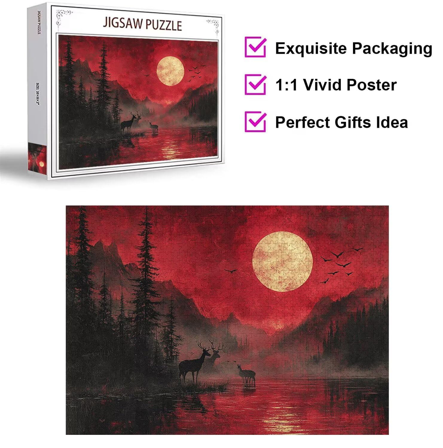 Puzzle 3000 elementów dla dorosłych, gry rodzinne, jeleń księżyc, n-424