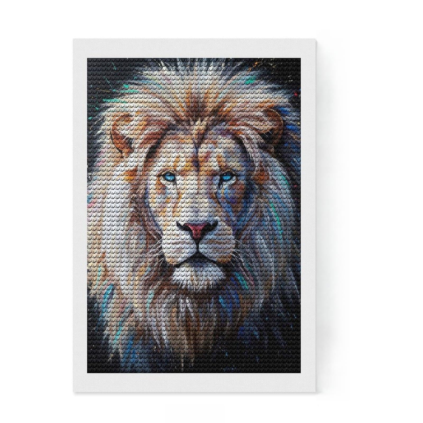 Junmoney White Lion Portrait Round Drill Diamond Painting 8"x12", Stress Relief Craft, Aesthetic Room Decor, for Adults, Festive Craft Gift