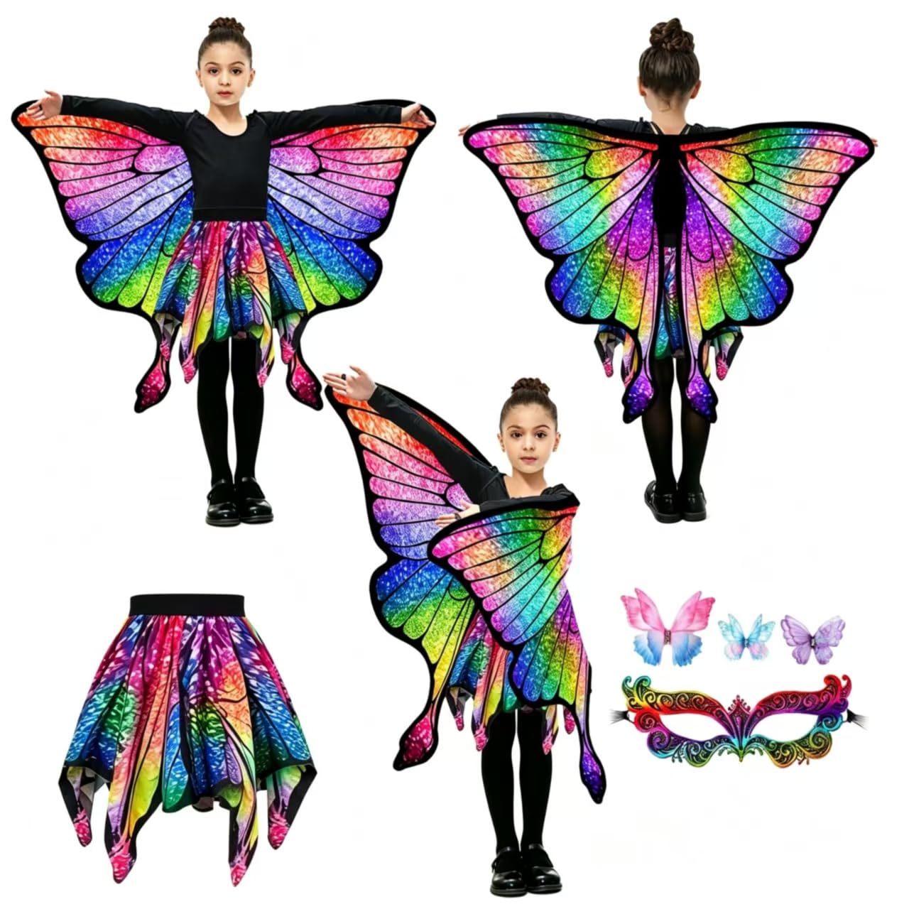 Halloween Costumes for Girls, Double-Sided Butterfly Wings, Butterfly Costume for Kids, Fairy Wings Set.