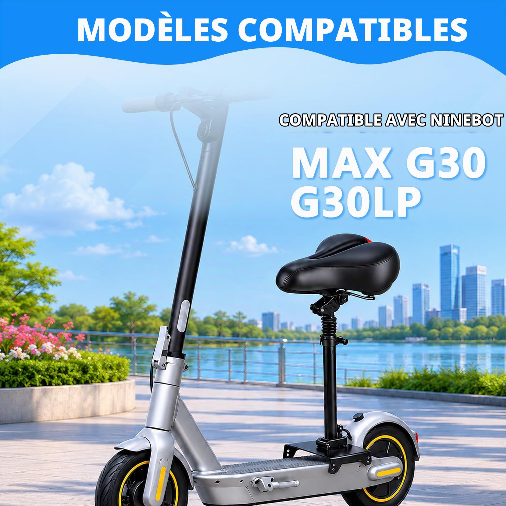 Selle réglable amortissante pour Max G30, siège réglable | avec porte-bagages portable, siège réglable, confortable et absorbant les chocs