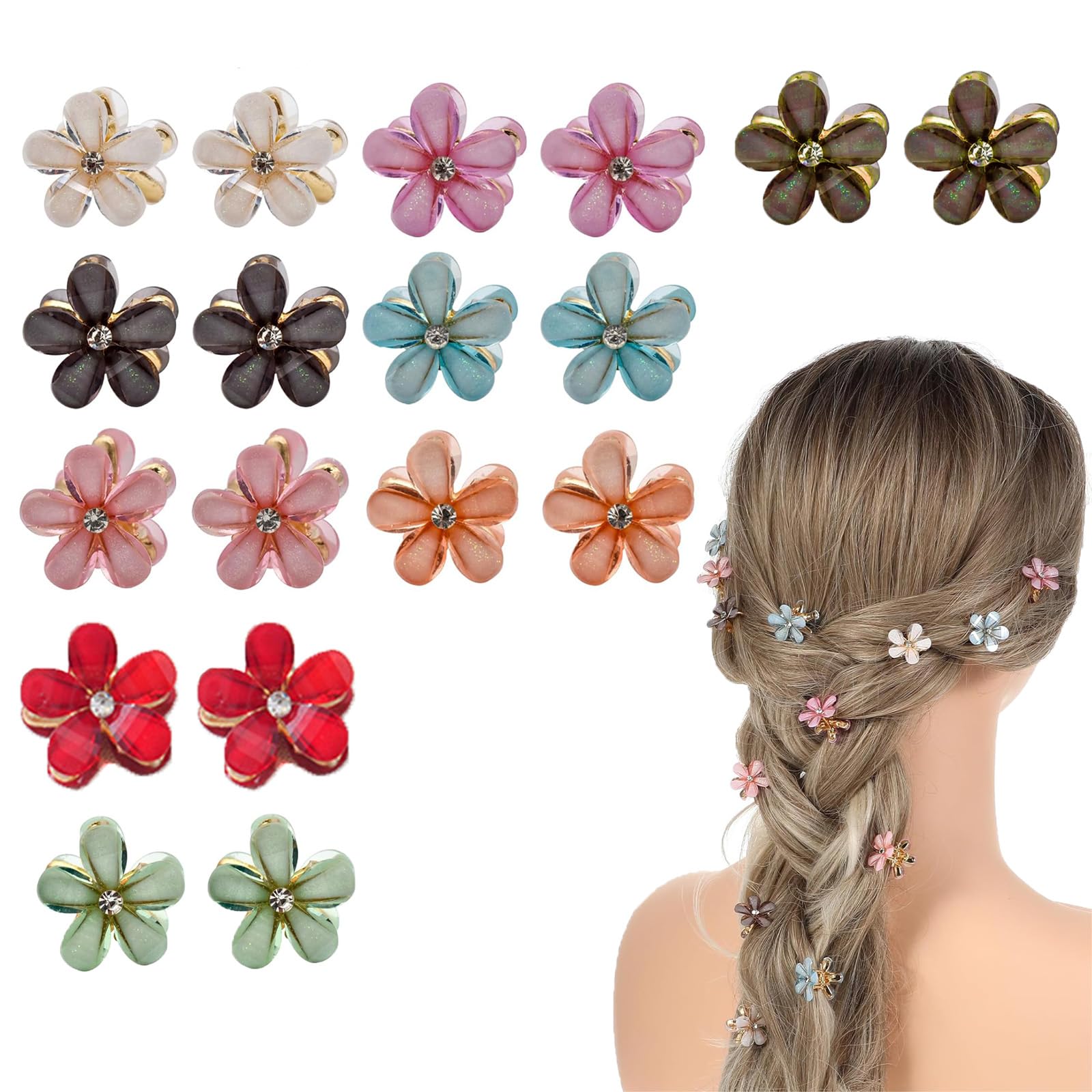 FISH DRAGATE 18pcs Mini Flower Claw Clips, 9 Colors, Women's Hair Accessories, Cute & Elegant