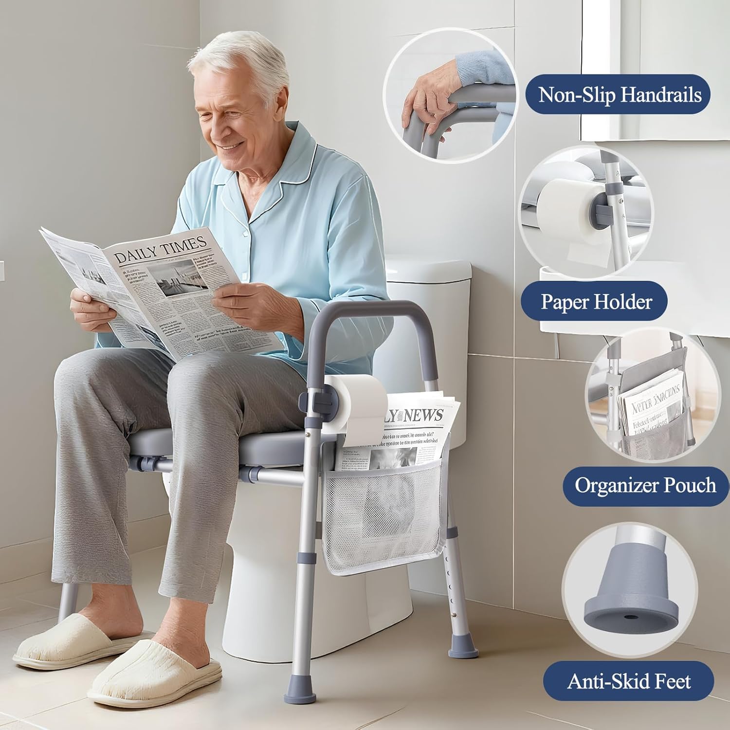 Toilet Seat Risers for Seniors, Raised Toilet Seat with Handles, Adjustable Height & Width, 400 lb Handicap Elevated Toilet Riser Toilet Seats for Pregnant Elderly, Fit Any Toilet