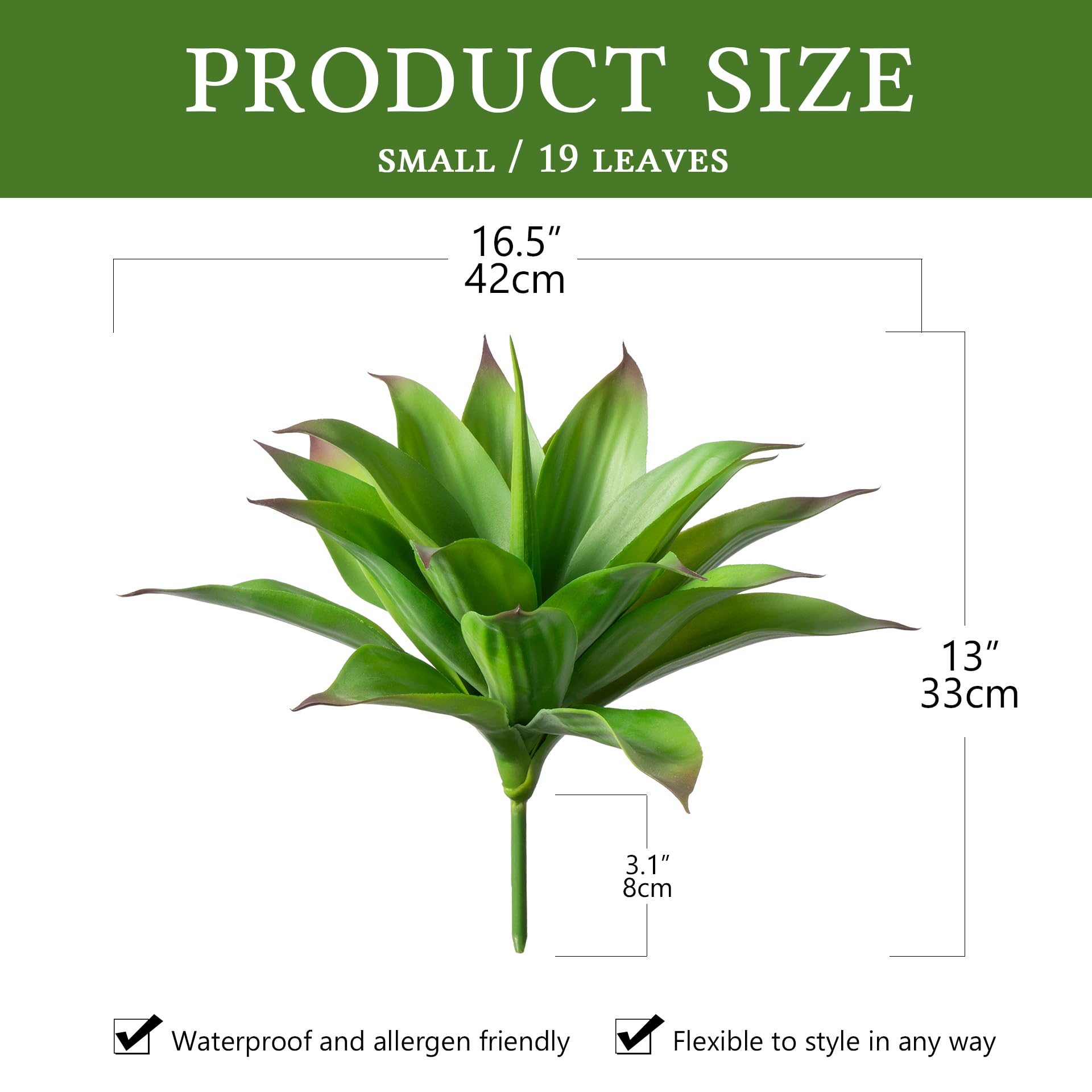 Grandes plantes d'agave artificielles résistantes aux UV pour décoration d'intérieur et d'extérieur Vert 38,1 cm