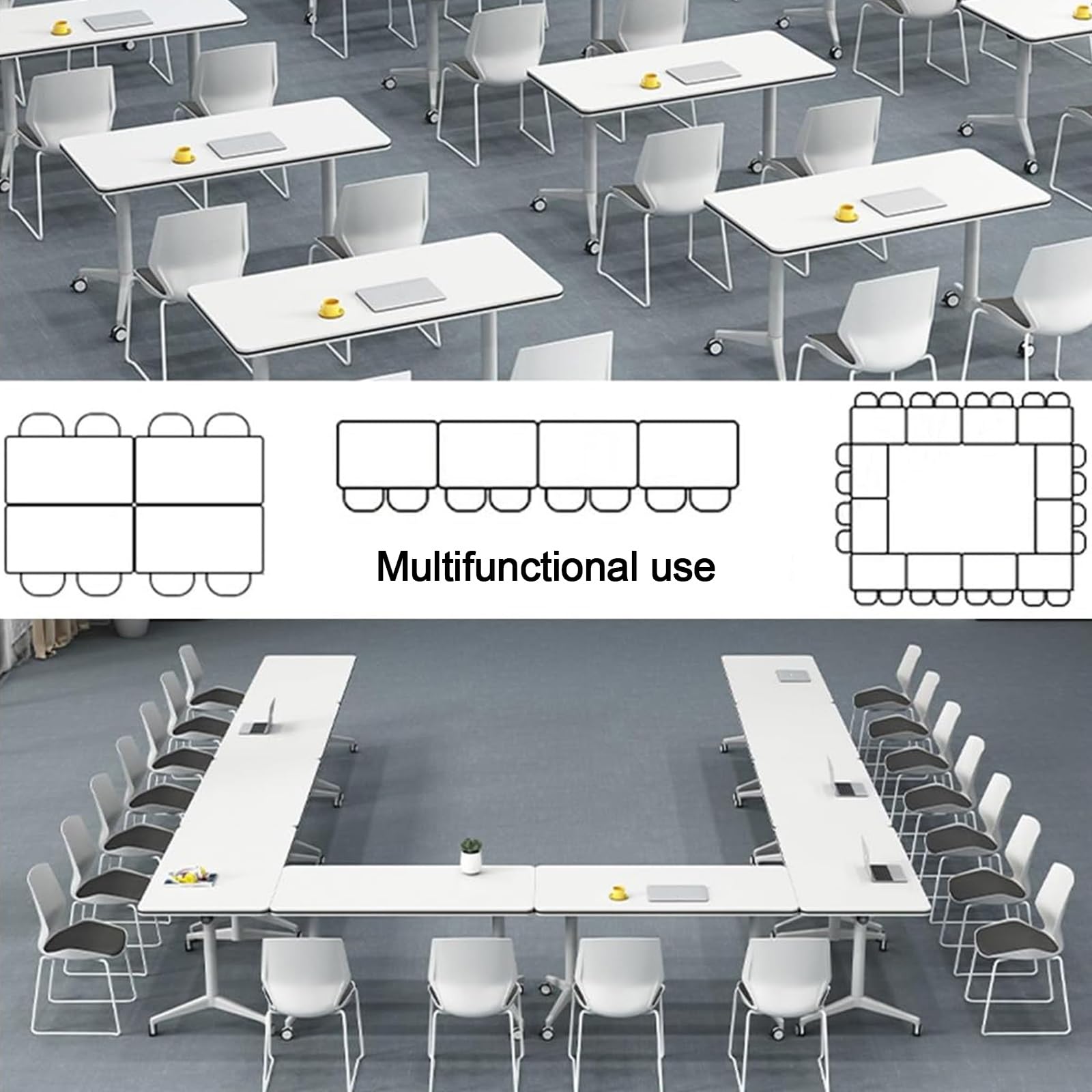 Klappbarer Konferenztisch mit Rollen, 120 x 60 x 75 cm, tragbarer Büro-Trainingstisch, ideal für Konferenzräume und Klassenzimmer, 1 Stück, Weiß