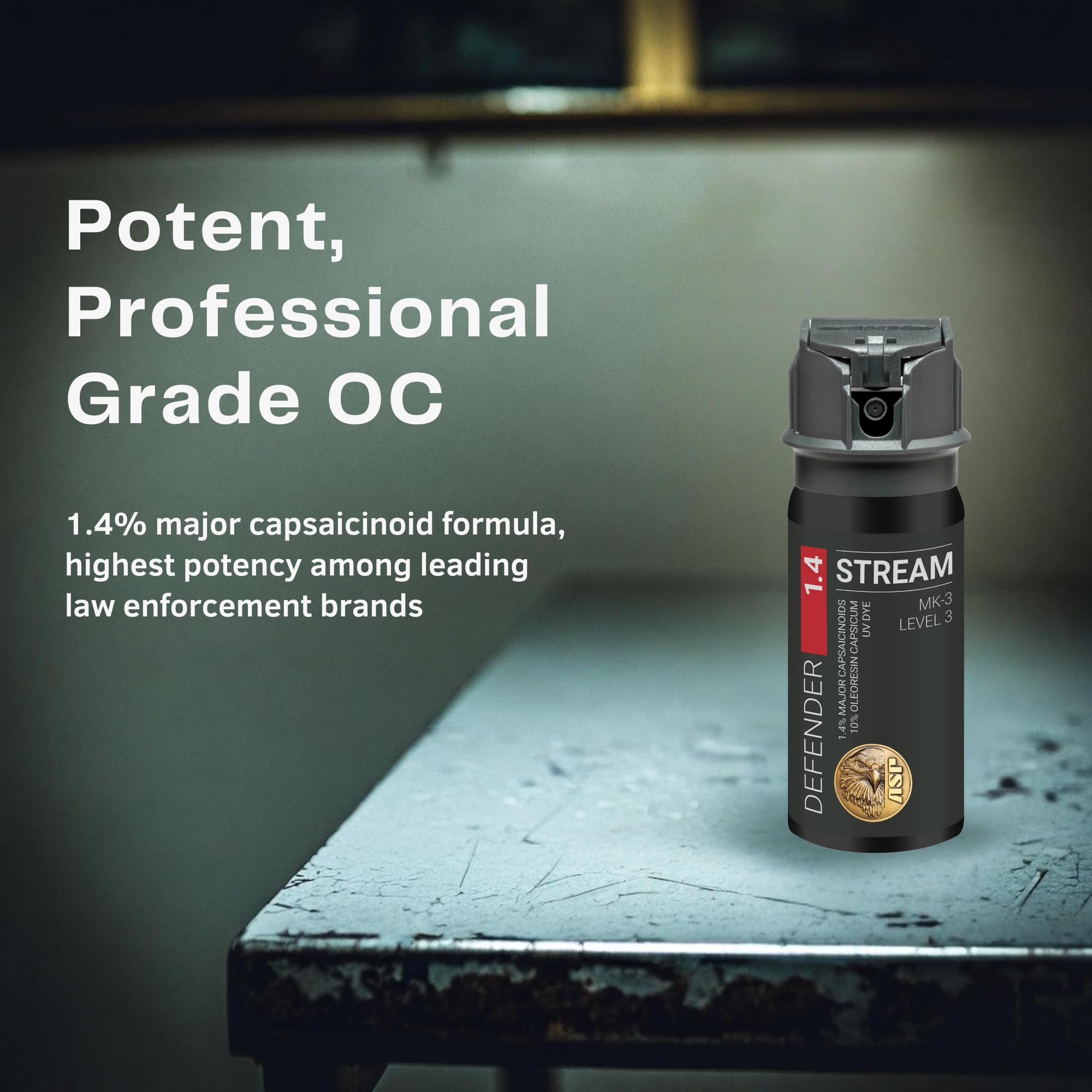 ASP Defender LE Pepper Spray Stream, Self-Defense OC for Law Enforcement Professionals, Professional Grade Personal Defense Equipment, Personal Protection Device, 15-Foot Range, 1.5 oz.