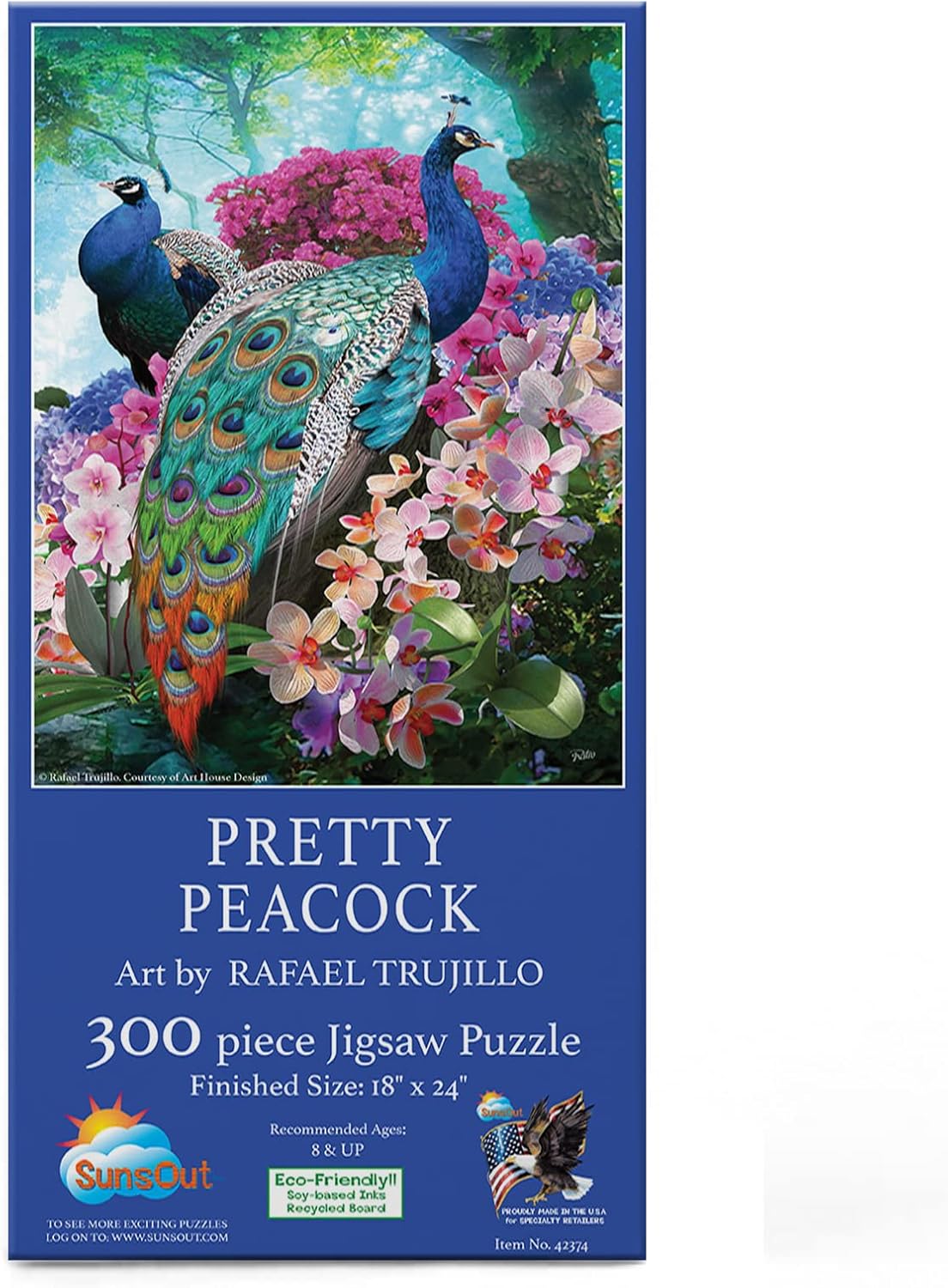 SUNSOUT INC - Pretty Peacock - 300 pc Jigsaw Puzzle by Artist: Rafael Trujillo - Finished Size 18" x 24" Peacock - MPN# 42374